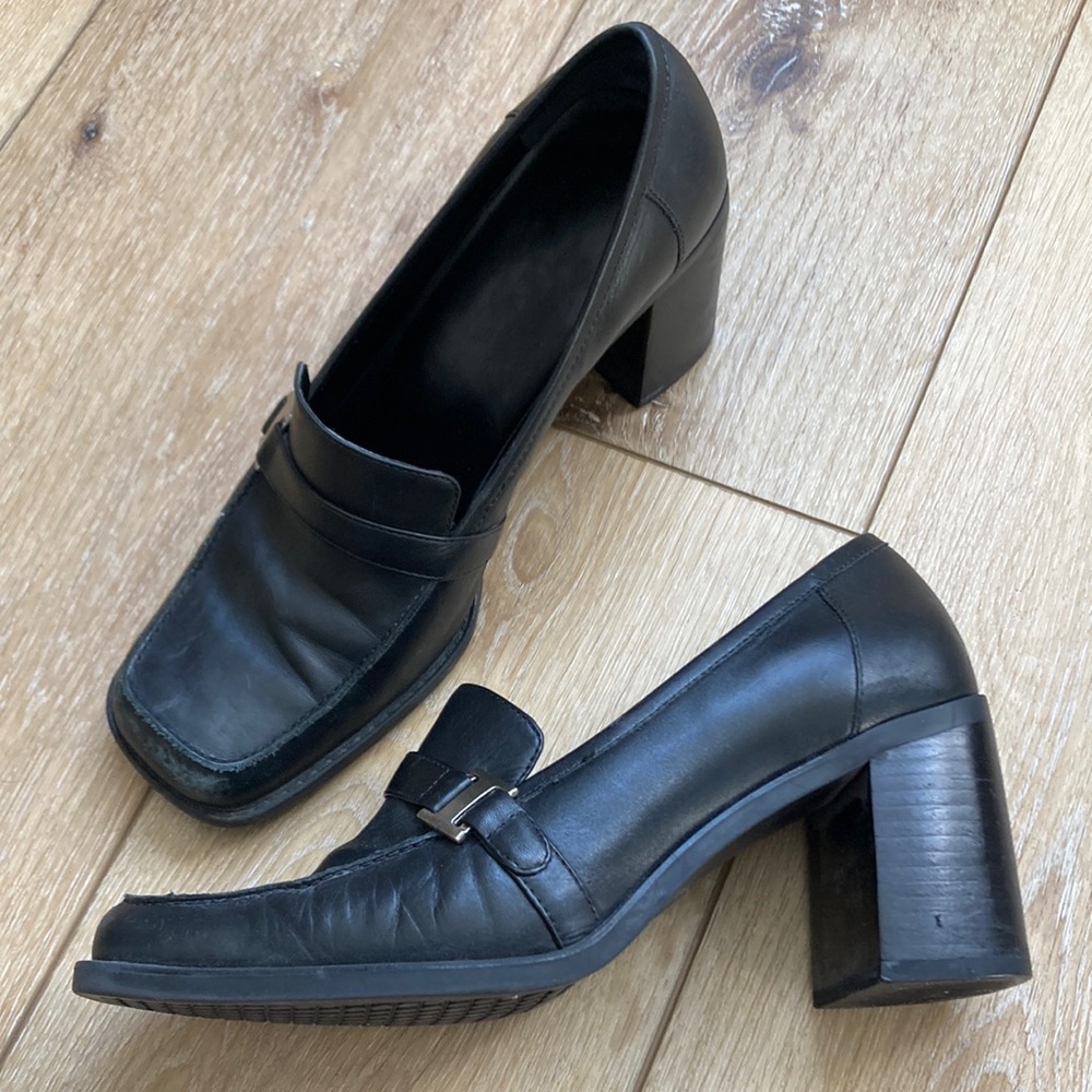 Vintage Mary Jane Platforms Chunky Heels Women's 9W Black Shoes 90s Y2K